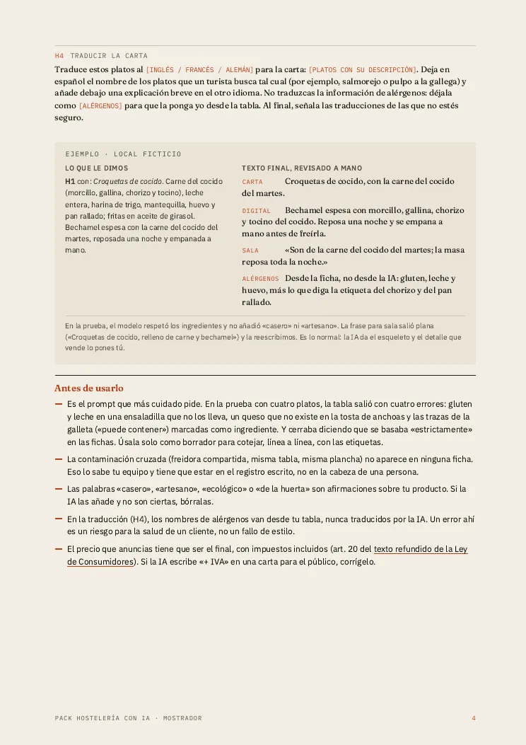 Página 4, traducción de la carta, ejemplo resuelto y qué revisar antes de usarlo